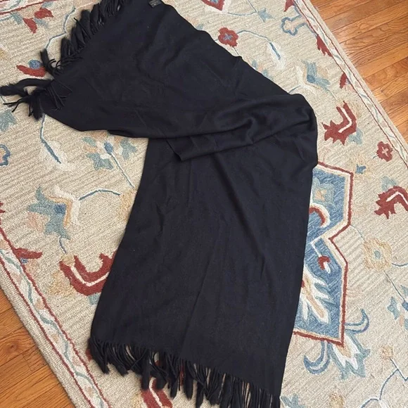 LA Fiorentina NEIMAN Marcus Genuine Fur wool wrap shawl scarf black purple rare - Picture 11 of 14